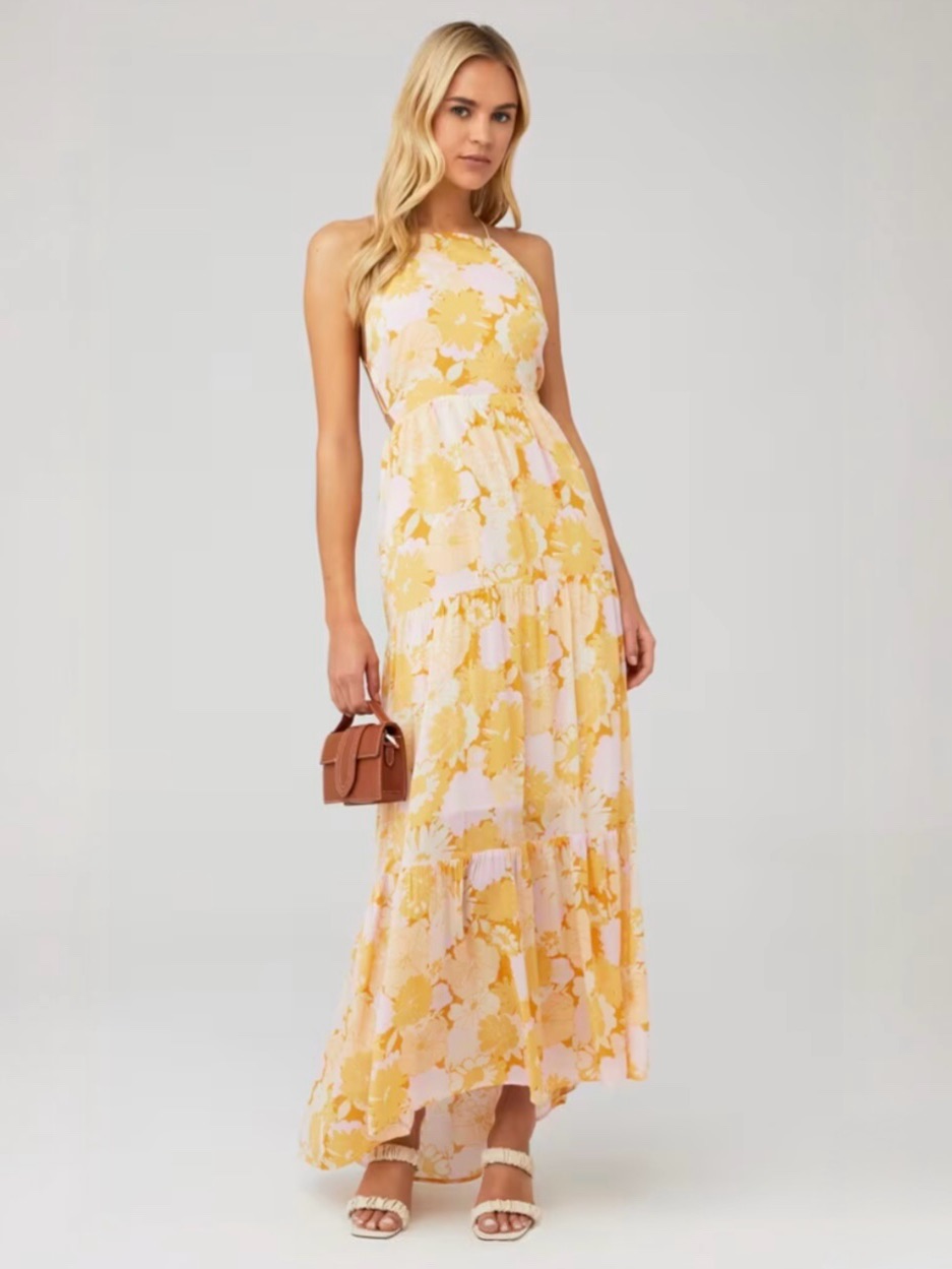 Minkpink Brianna Yellow And Pink Floral Halter Backless Midi Dress S Revolve